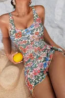 Çok Renkli Hibiskus Desenli U Yaka Kadın Mayo Bella Notte M-9025 Çok Renkli